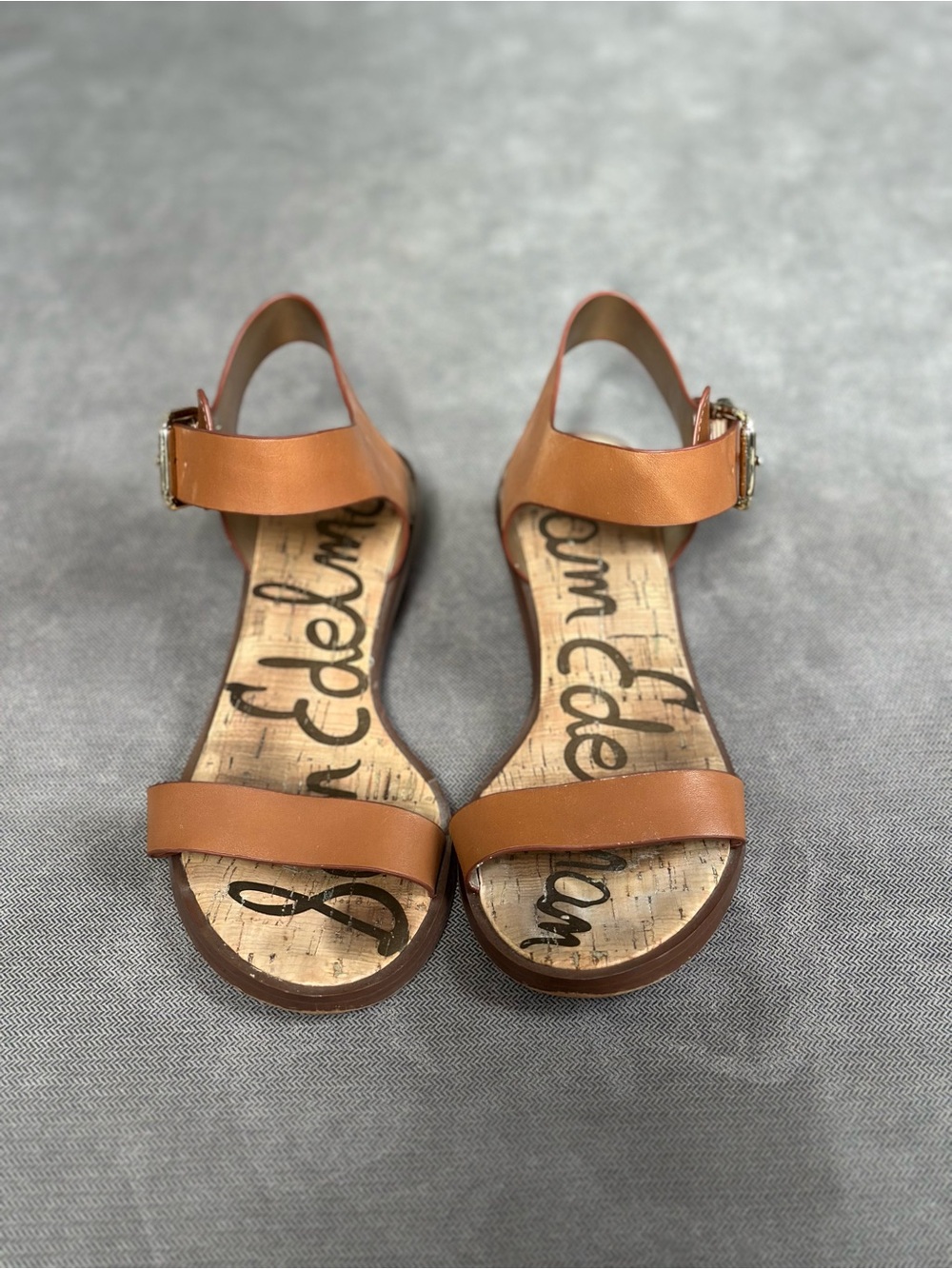 Sam Edelman Cognac Leather Ankle-Strap Sandals
